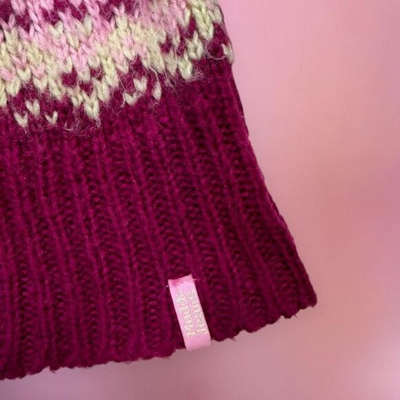 Mudd Y2K 2000s pink knit patterned sweater with fur hood🎀 - Picture 8 of 8